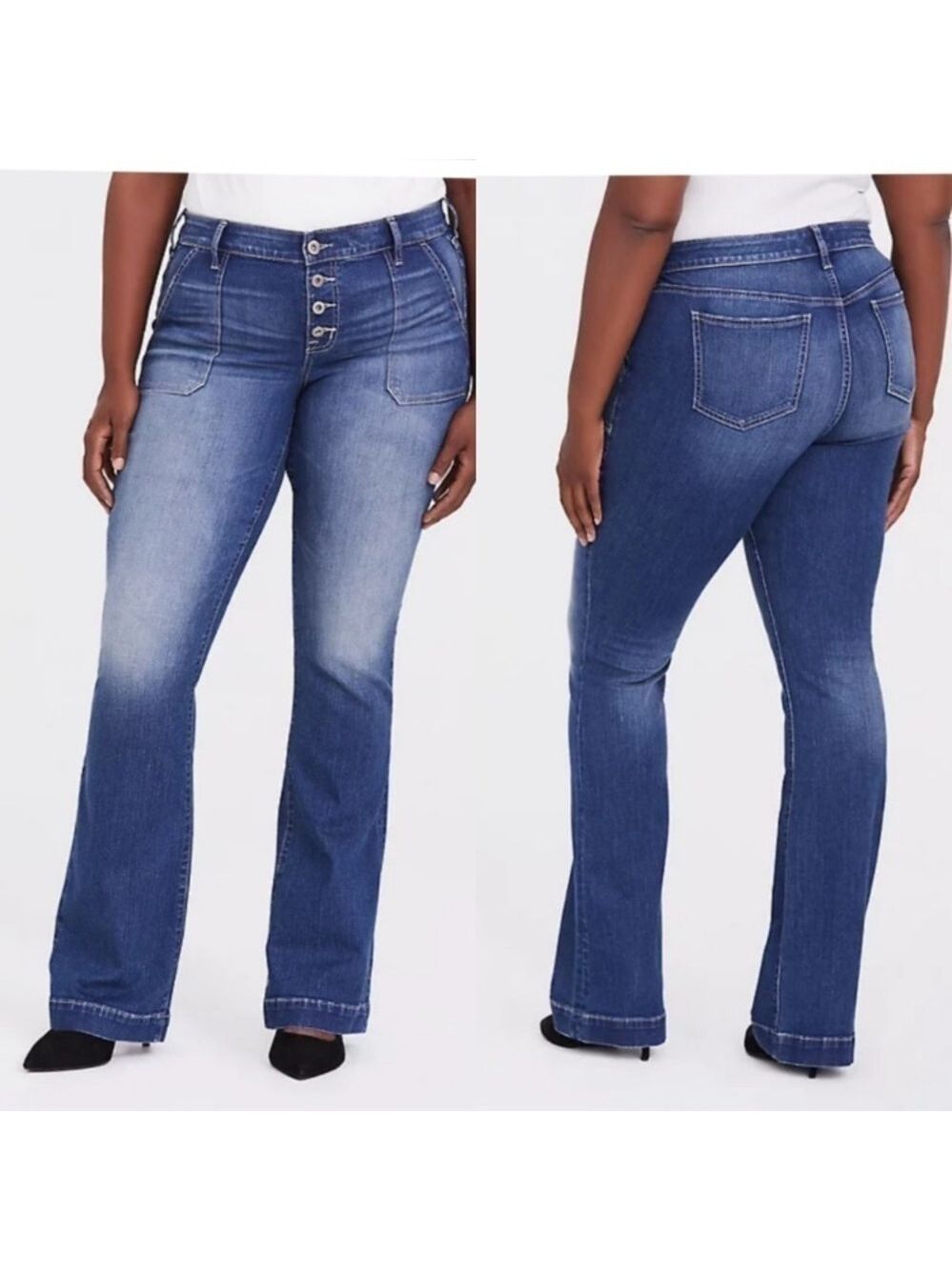 Torrid Blue Flare Vintage Stretch Mid Rise Jeans